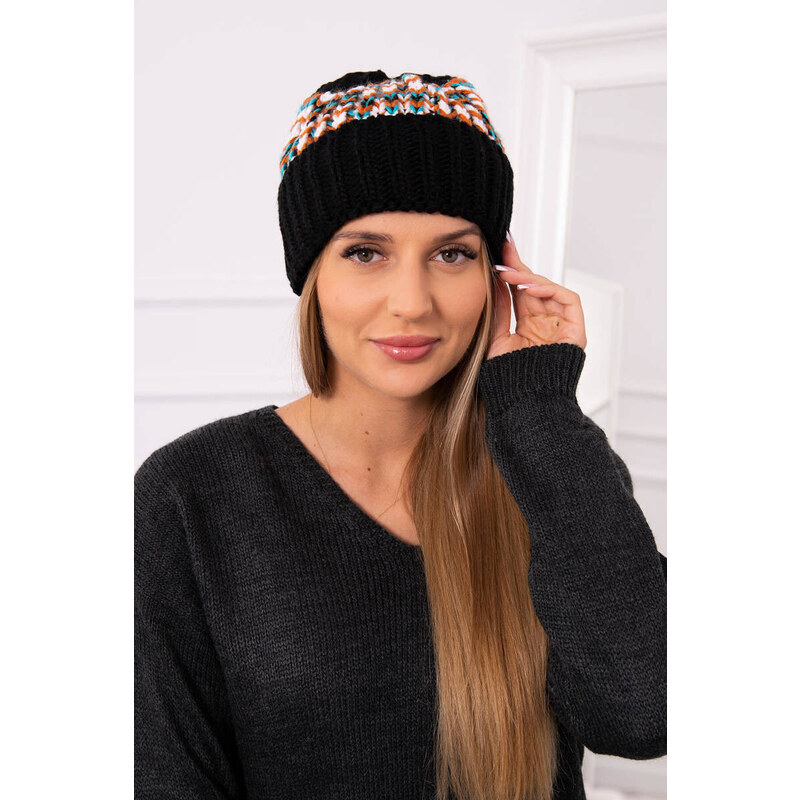 K-Fashion Dámska čiapka Iris K348 black+mint 44561579