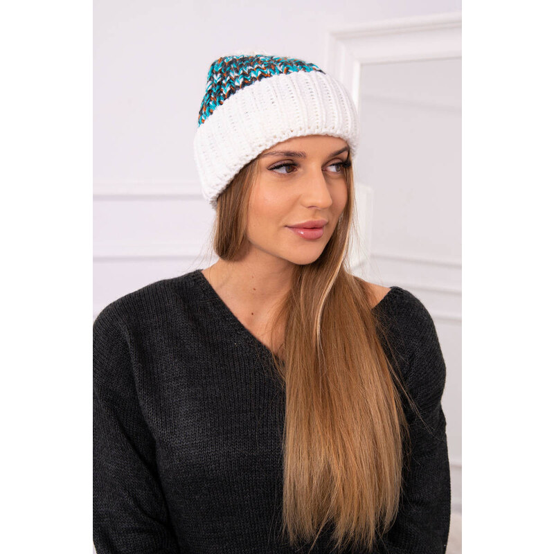 K-Fashion Dámska čiapka Iris K348 white+turquoise 44561583