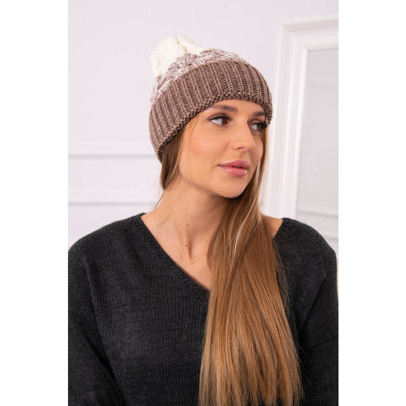 K-Fashion Dámska čiapka Samara K346 cappuccino+ecru 44561638