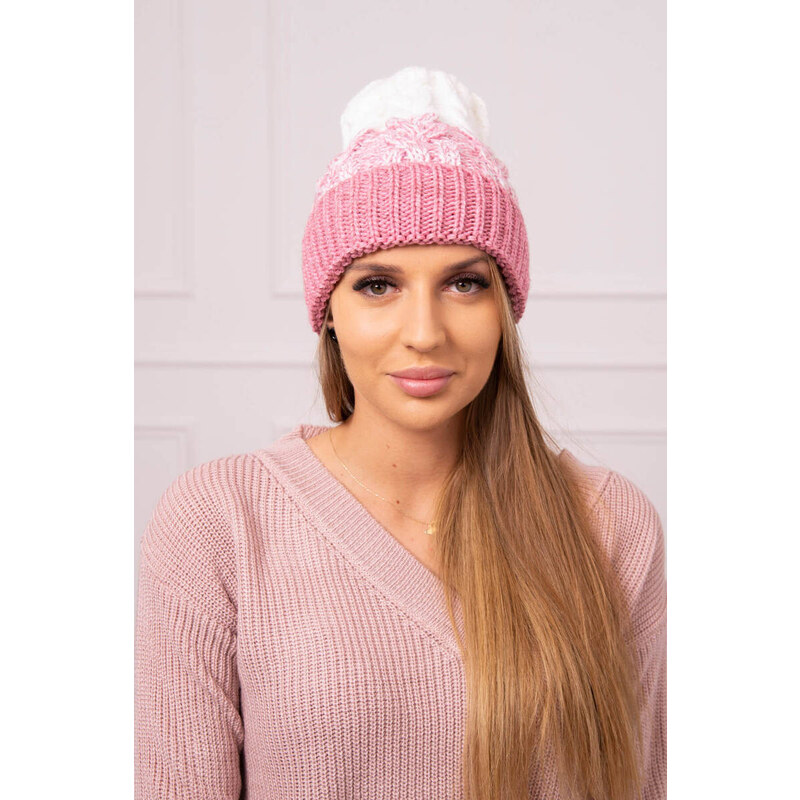K-Fashion Dámska čiapka Samara K346 powder pink+ecru 44561643