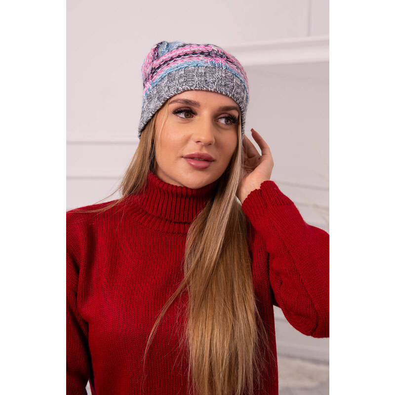 K-Fashion Fleecová čiapka Klaudia K255 ružová+tmavo šedá 44561694