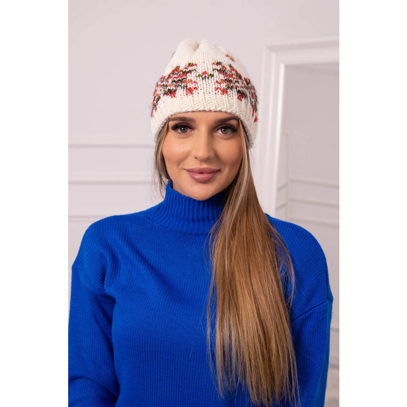 K-Fashion Dámska čiapka Florence K350 ecru+red 44561770