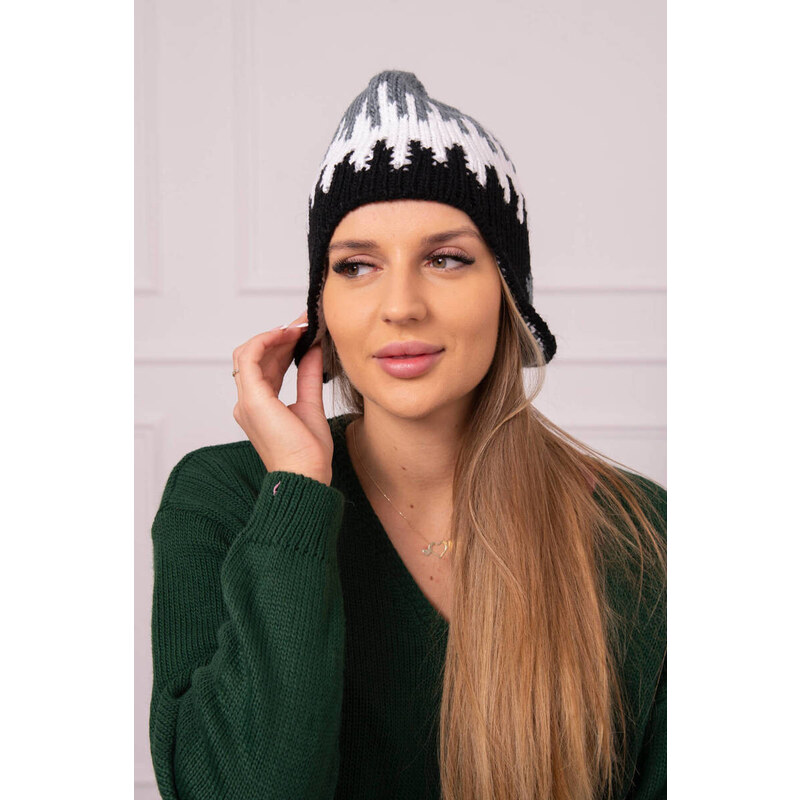 K-Fashion Dámska čiapka Nikol K405 tmavo šedá+biela+čierna 44561843