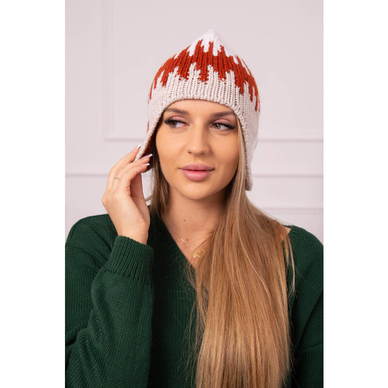 K-Fashion Dámska čiapka Nikol K405 biela+červená+béžová 44561845