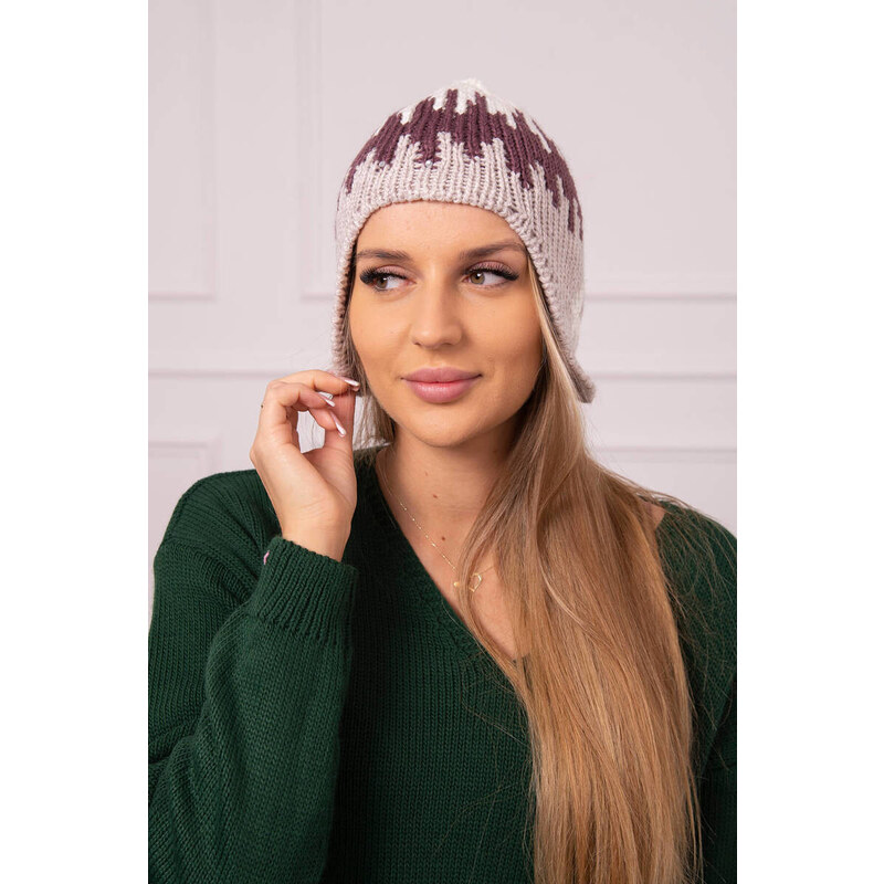 K-Fashion Dámska čiapka Nikol K405 biela+tmavo fialová+béžová 44561846