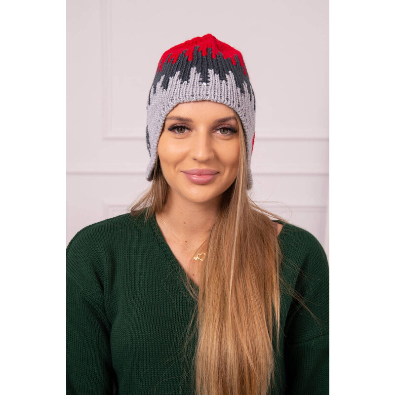 K-Fashion Dámska čiapka Nikol K405 červená+grafitová+tmavo šedá 44561847