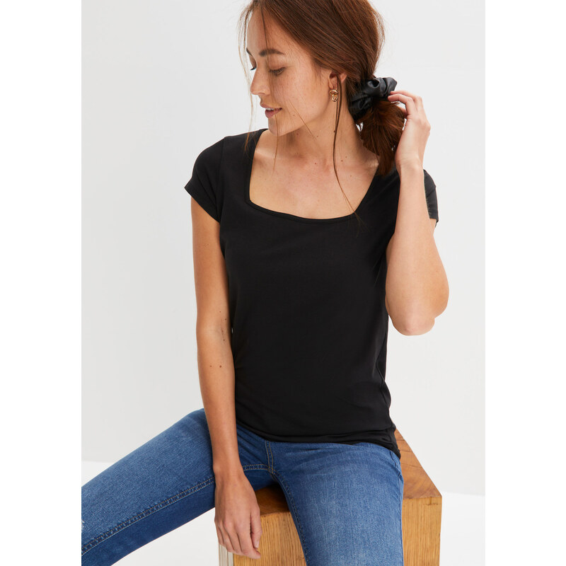 bonprix Tričko, krátky rukáv, štvorcový výstrih, farba čierna 66629178