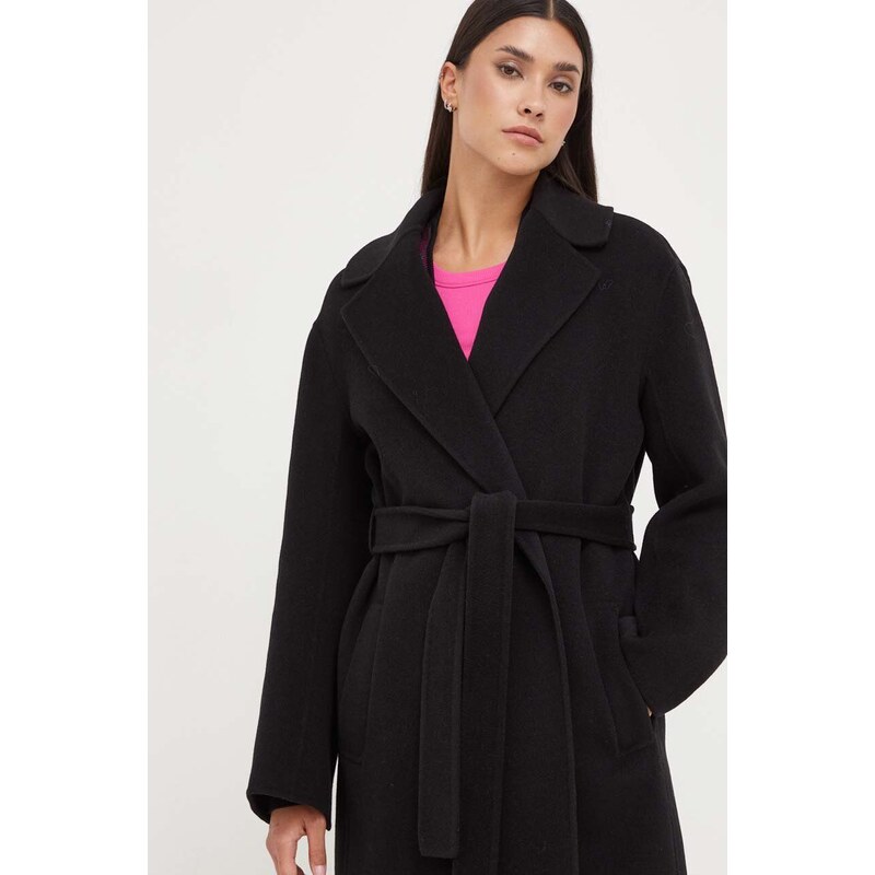 Vlnený kabát Pinko čierna farba, prechodný, 101686.Y27P