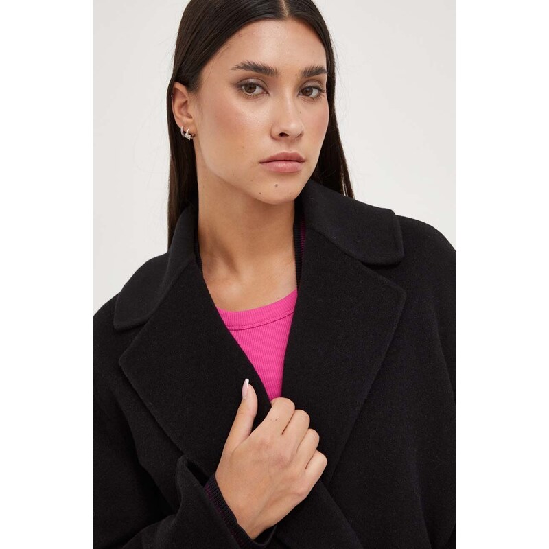 Vlnený kabát Pinko čierna farba, prechodný, 101686.Y27P