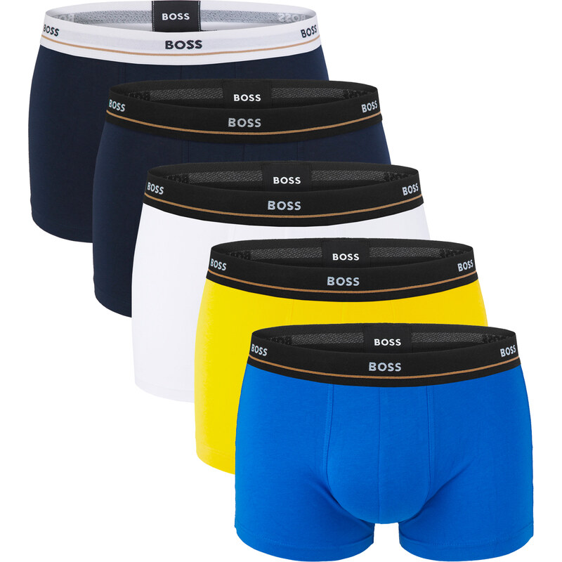 BOSS - boxerky 5PACK essential cotton stretch blue & yellow tones 44588458