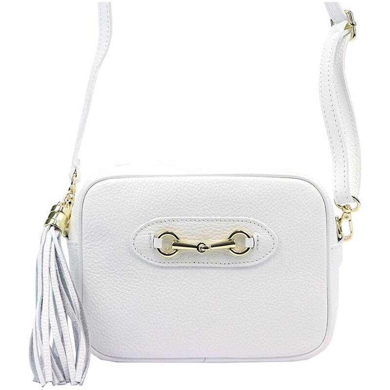 Luka Kožená biela jednozipsová crossbody kabelka so zlatými doplnkami 44595249