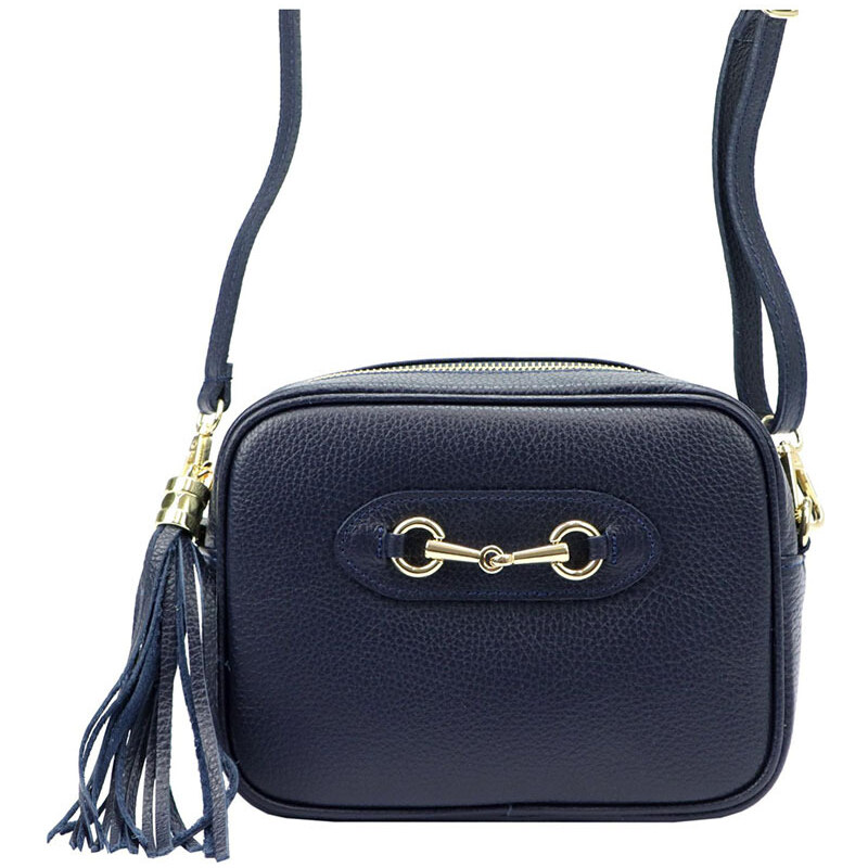 Luka Kožená tmavomodrá jednozipsová crossbody kabelka so zlatými 44595559