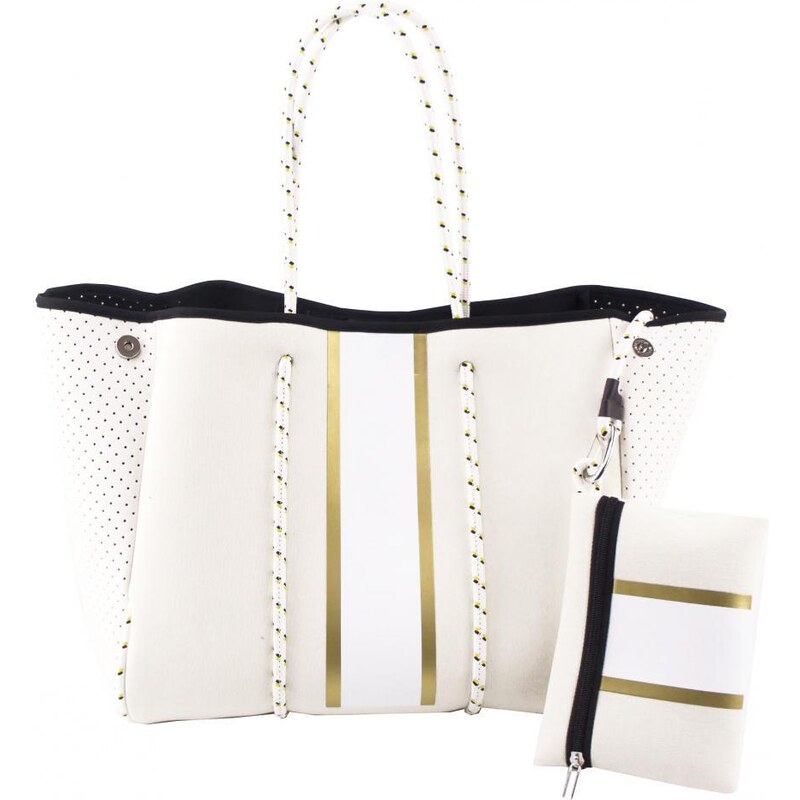 KONO Neoprenová dámska plážová taška vodeodolná bielo-zlatá JG055 44604243