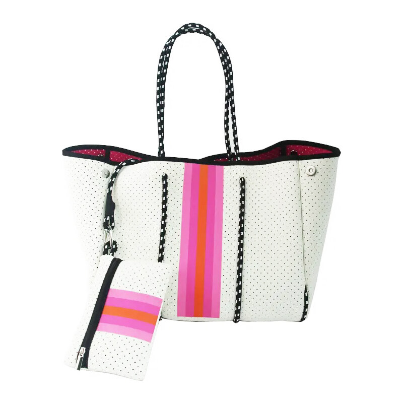 KONO Neoprenová dámska plážová taška vodeodolná bielo-ružová JG052 44604244