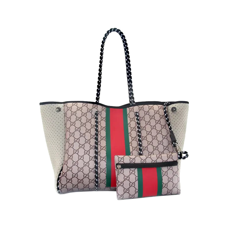 KONO Neoprenová dámska plážová taška vodeodolná béžovo-červená NG34 44604240