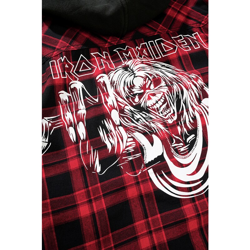 BRANDIT košeľa Iron Maiden Checkshirt Sweathood Eddy červeno-čierna