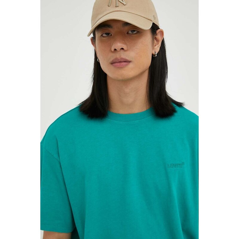Bavlnené tričko Levi's zelená farba, jednofarebný