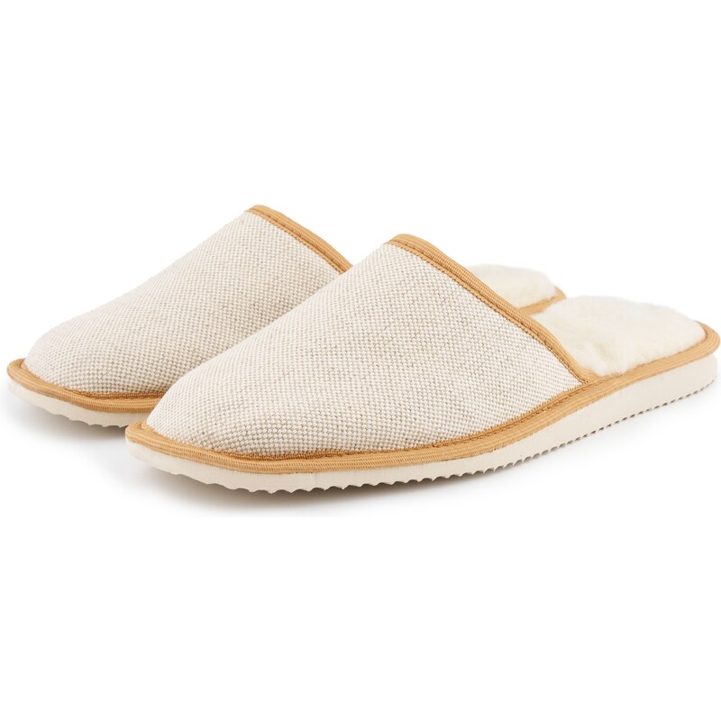 Vlnka Pánske ľanové šľapky s ovčou vlnou prírodné veľkosti obuvi - 44653796