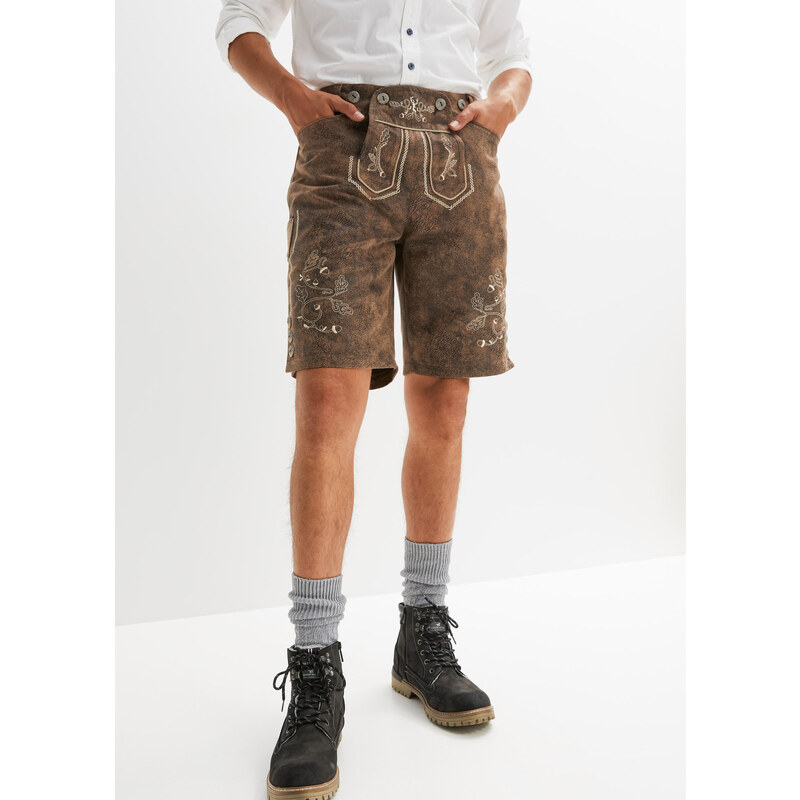 bonprix Krojové bermudy z koženky, farba hnedá 44798209