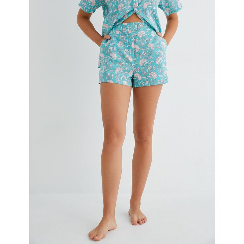 Koton Viscose Pajama Bottoms Shorts High Waist Cotton With Pocket.