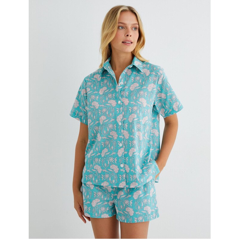 Koton Buttoned Pajama Top Short Sleeve Shirt Collar Cotton