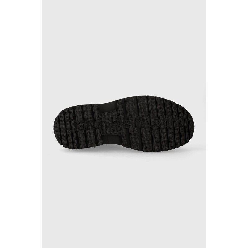 Členkové topánky Calvin Klein Jeans EVA MID LACE UP BOOT LTH WN dámske, čierna farba, na plochom podpätku, YW0YW01263