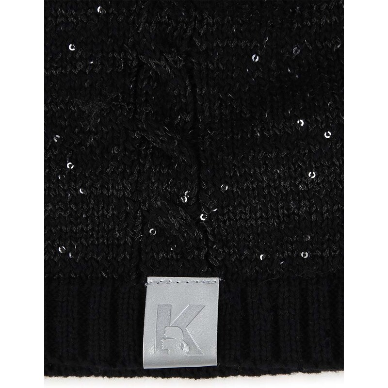 Detská čiapka Karl Lagerfeld čierna farba biela, z tenkej pleteniny