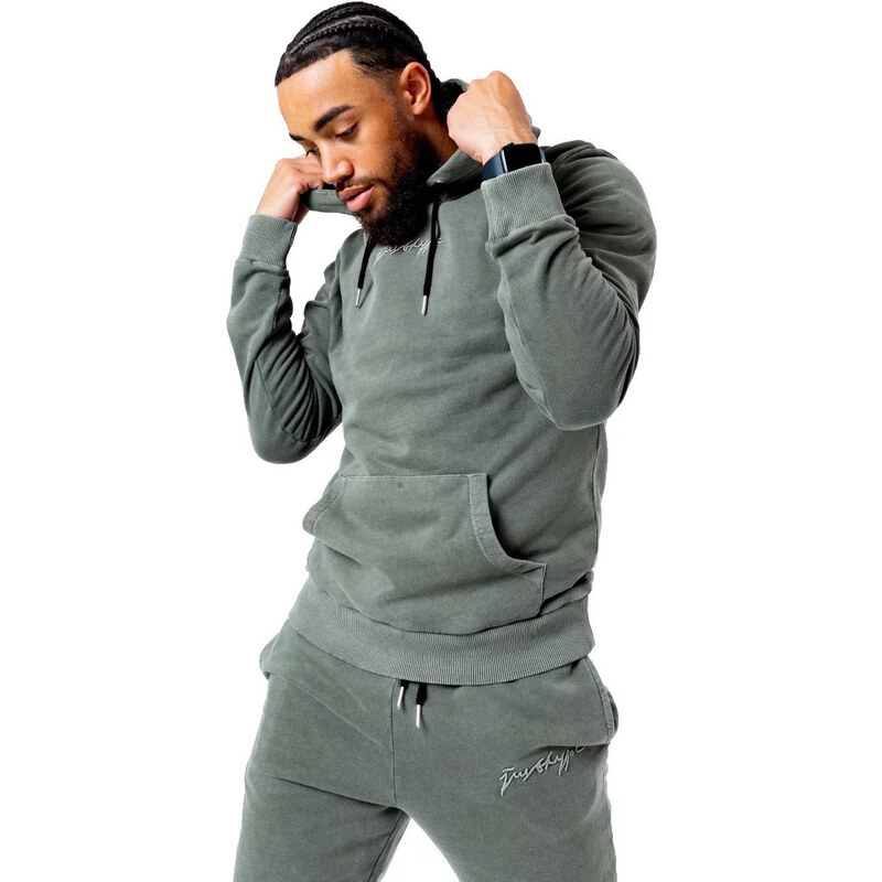 BASIC Khaki pánska mikina Justhype Acid Wash Hoody TWLR-135 31057068