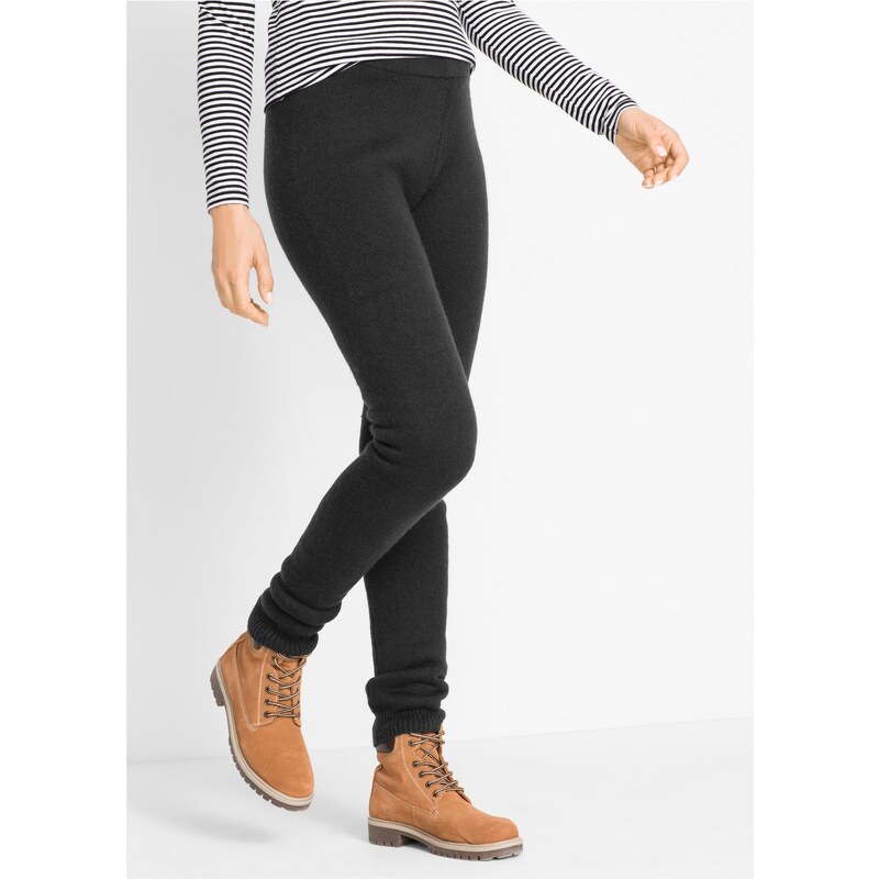 bonprix Termo legíny s vrúbkovaným pásom, farba čierna 44789307