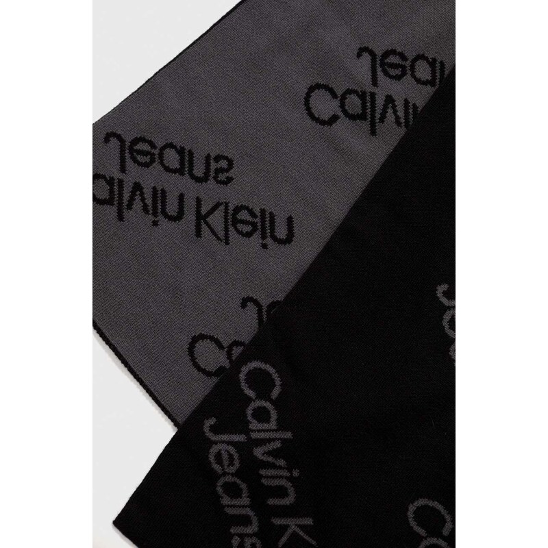 Bavlnený šál Calvin Klein Jeans čierna farba, vzorovaný