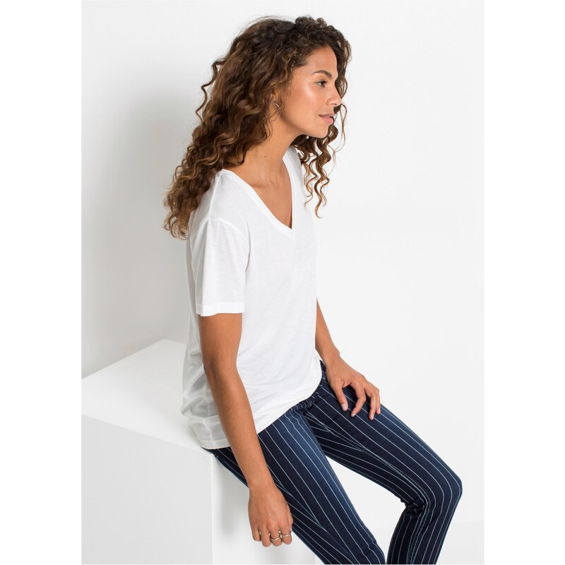 bonprix Tričko s výstrihom do V, farba biela 44789992