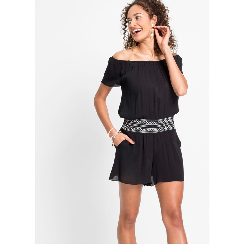 bonprix Overal s výšivkou, pokrčený, farba čierna 44790030