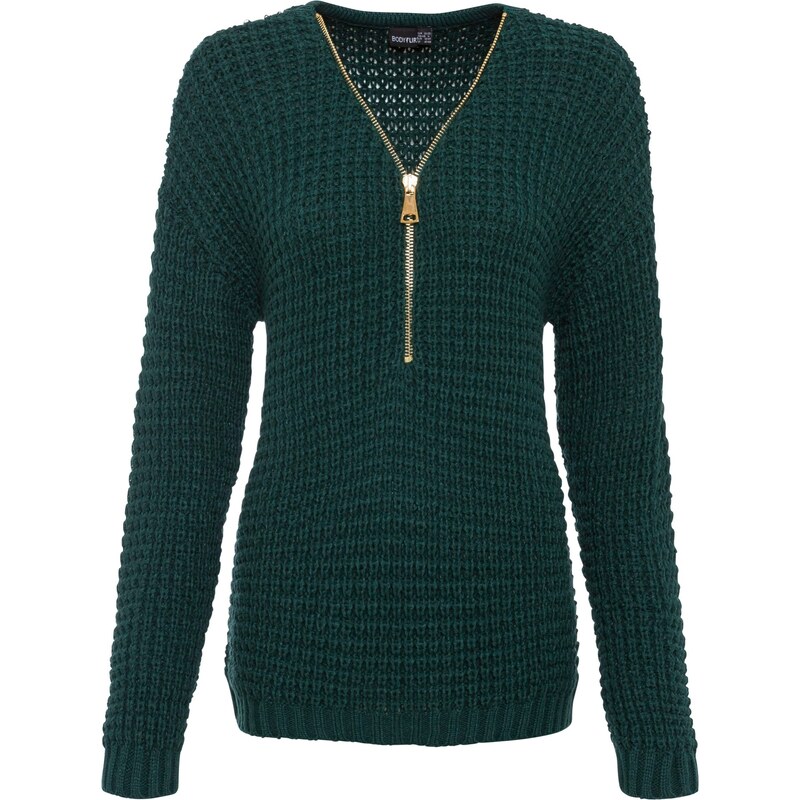 bonprix Pletený pulóver so zipsom, farba zelená 19140810