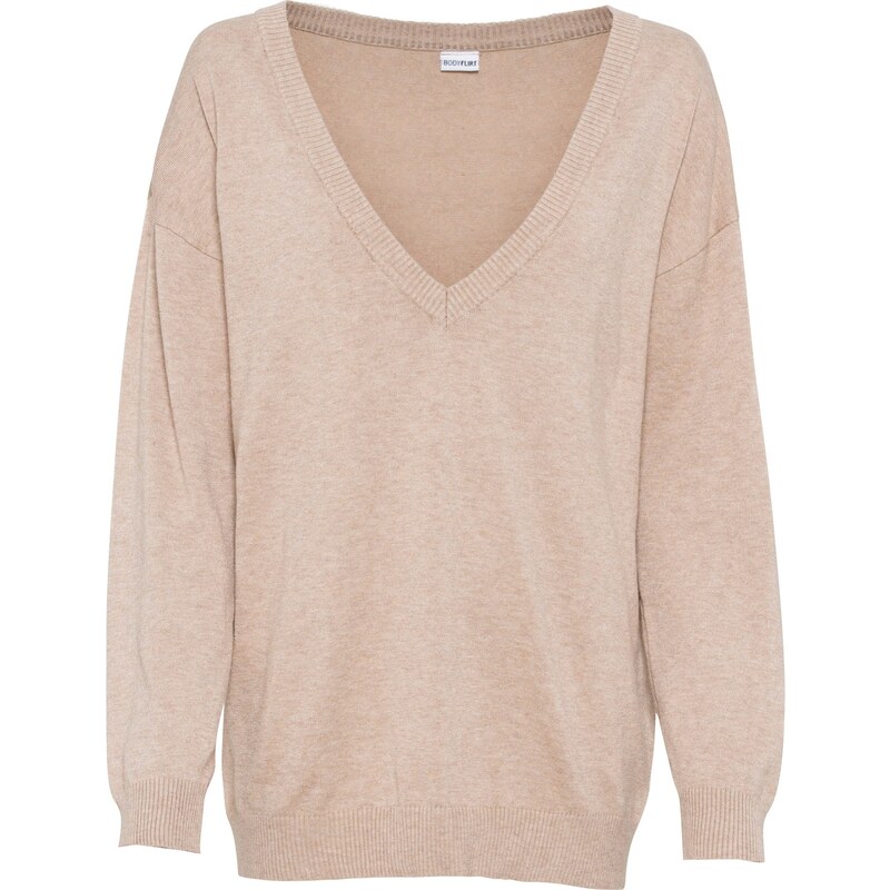 bonprix Pulóver oversize, z viskózového mixu, farba béžová 44733950