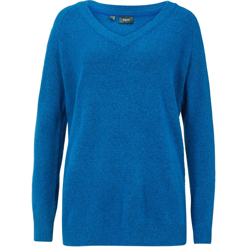 bonprix Pletený pulóver s výstrihom do V, oversized fit, farba modrá 44790285