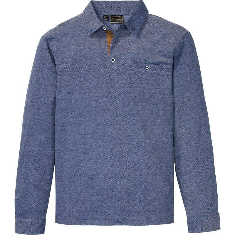 bonprix Polo tričko, piké, dlhý rukáv, farba modrá 44790427
