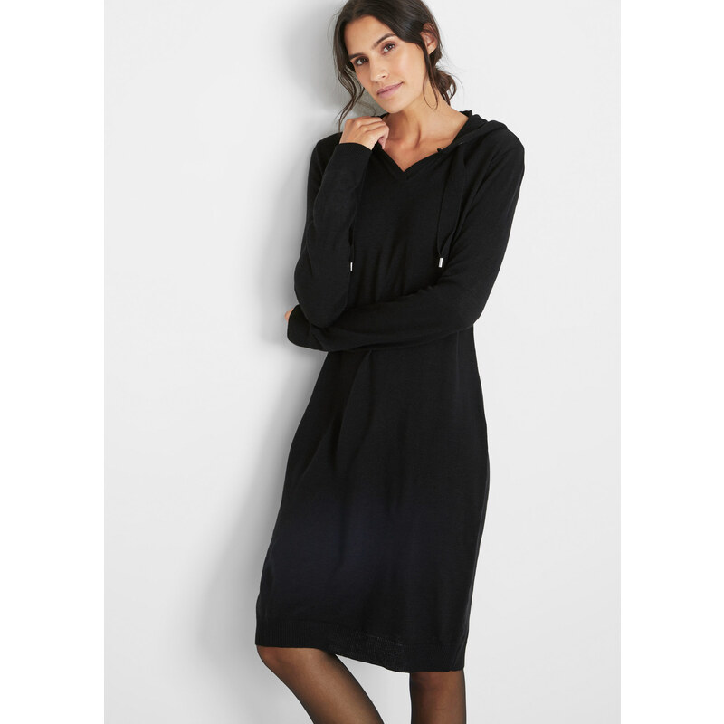 bonprix Pletené šaty s kapucňou, farba čierna 45033099