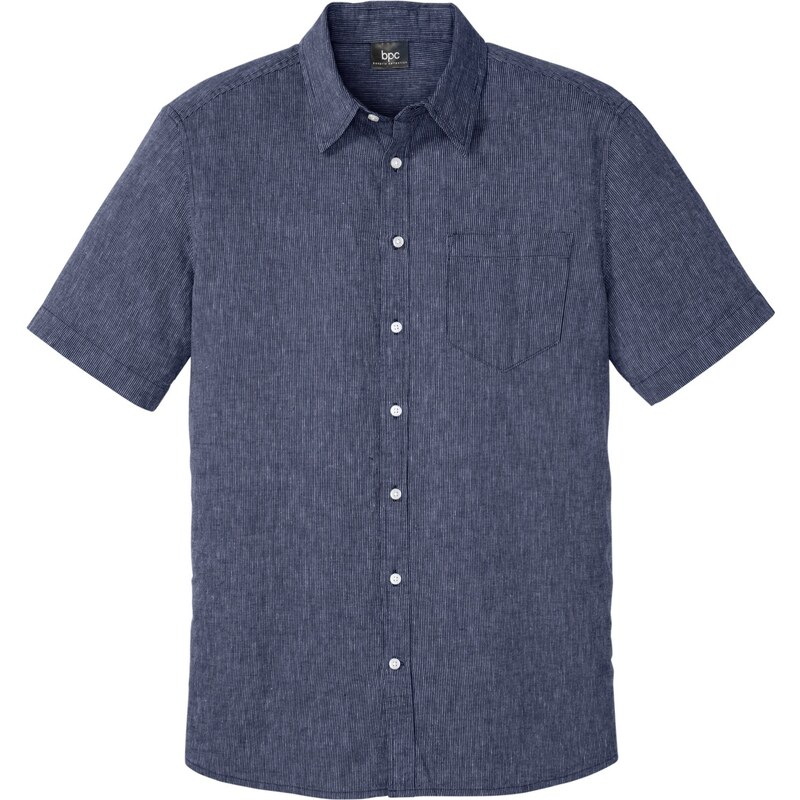 bonprix Košeľa s krátkym rukávom, plátený podiel, farba modrá 46617041