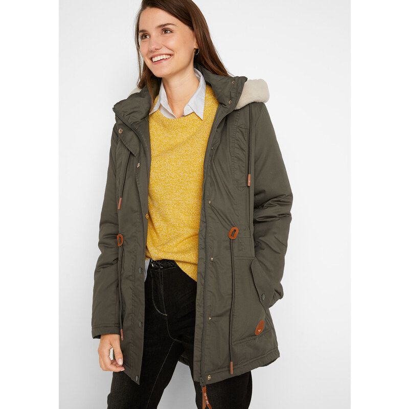 bonprix Parka bunda s umelou kožušinkou, farba zelená 44791247