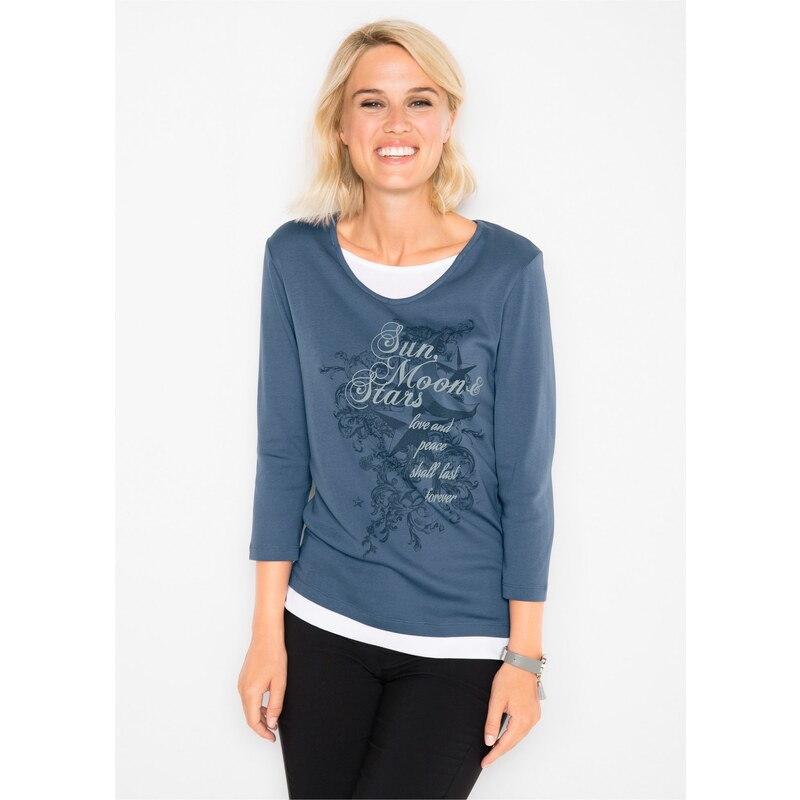 bonprix Tričko 2 v 1, 3/4-ový rukáv, farba modrá 44799160