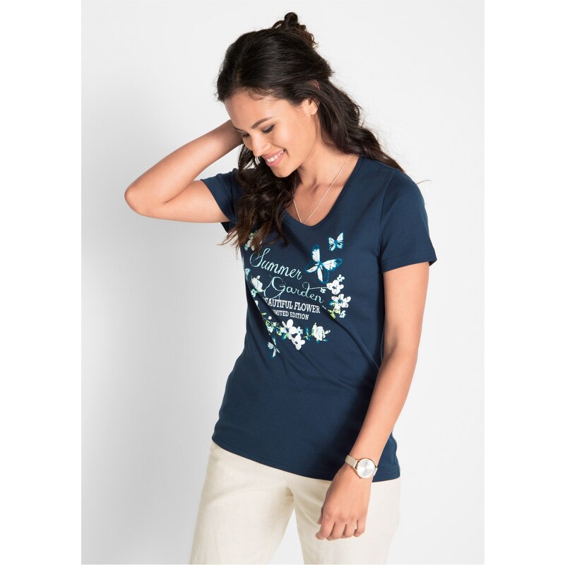 bonprix Bavlnené tričko s krátkym rukávom, farba modrá 45360531