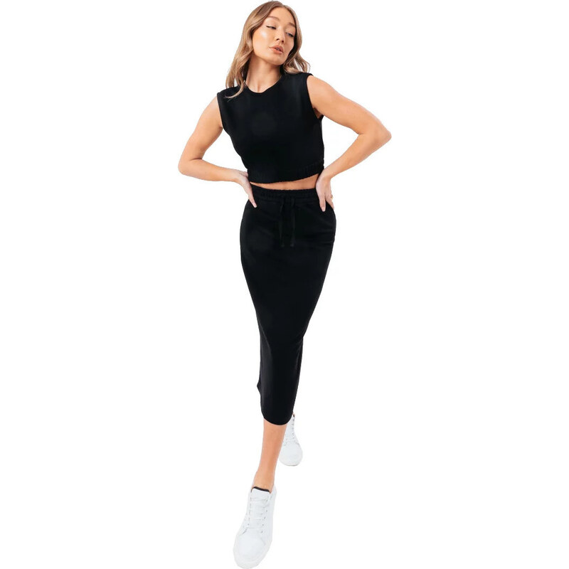 BASIC Čierna dámska súprava sukne a topu Justhype Sweat Midi Skirt 29439775