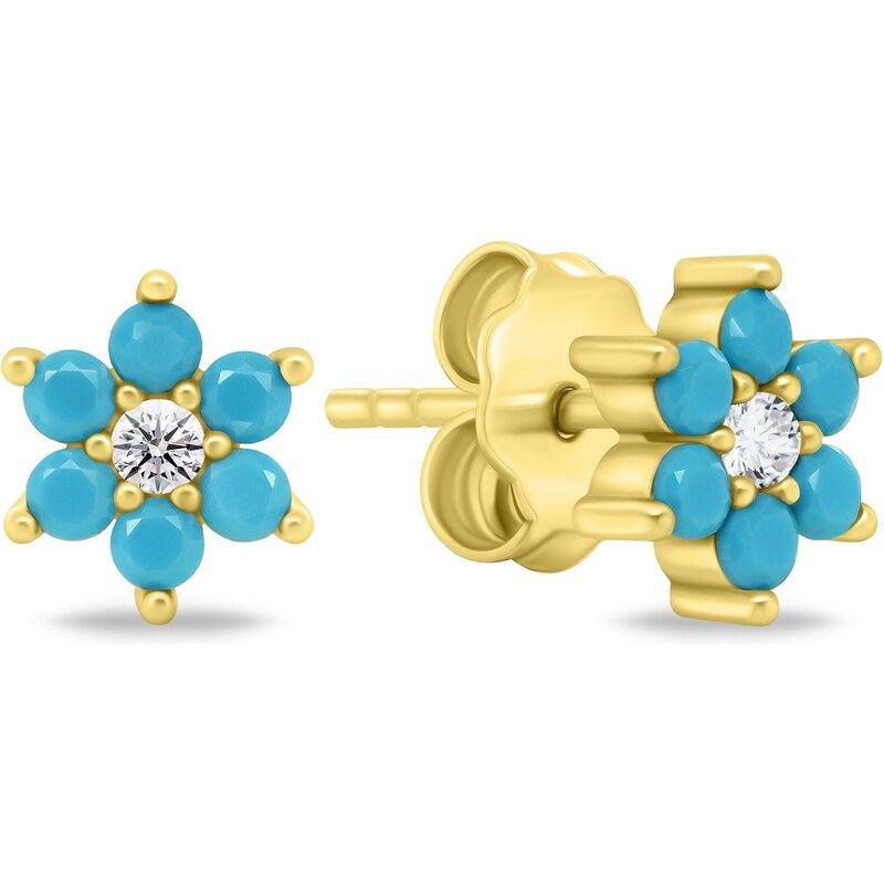 Brilio Silver Pôvabné pozlátené náušnice s tyrkysovými zirkónmi 66711580