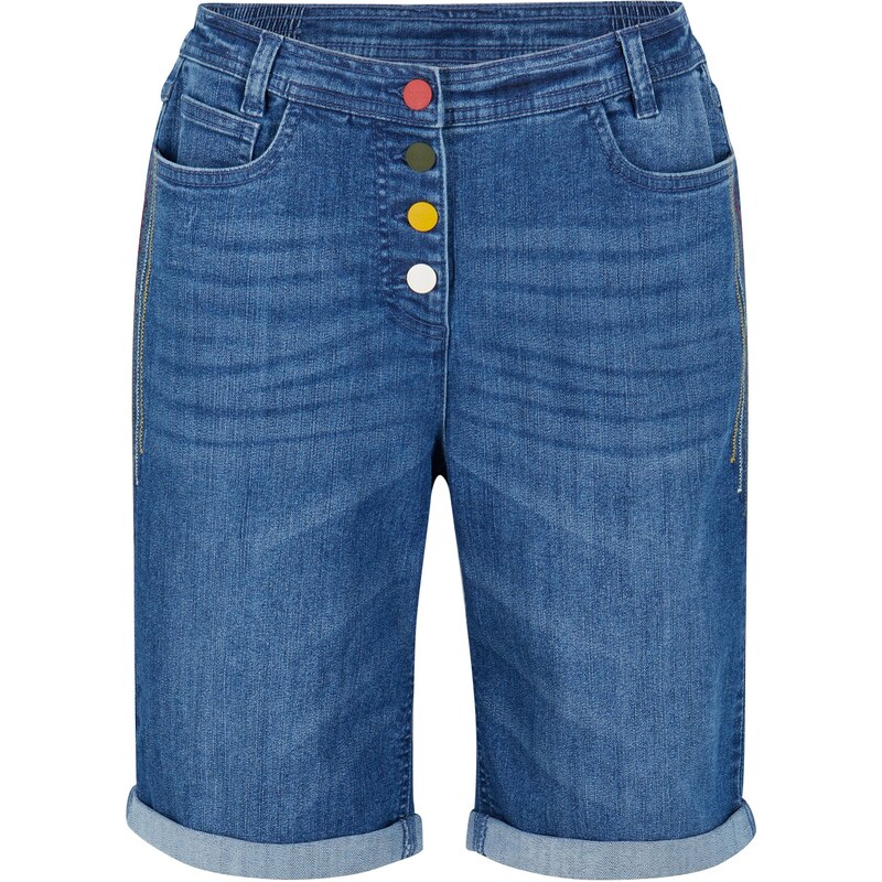 bonprix Komfortné strečové džínsové bermudy s vyšívkou a pohodlným 65043149