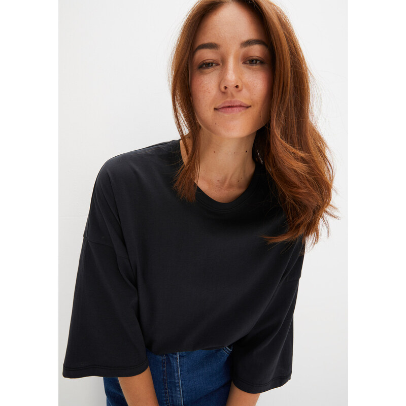 bonprix Tričko, bavlnené, oversize, polovičný rukáv, farba čierna 60722738