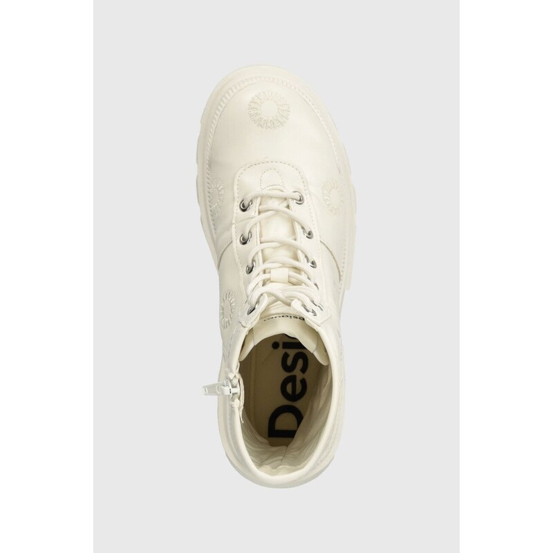 Kožené členkové topánky Desigual dámske, biela farba, na plochom podpätku, 23WSTP14.1001