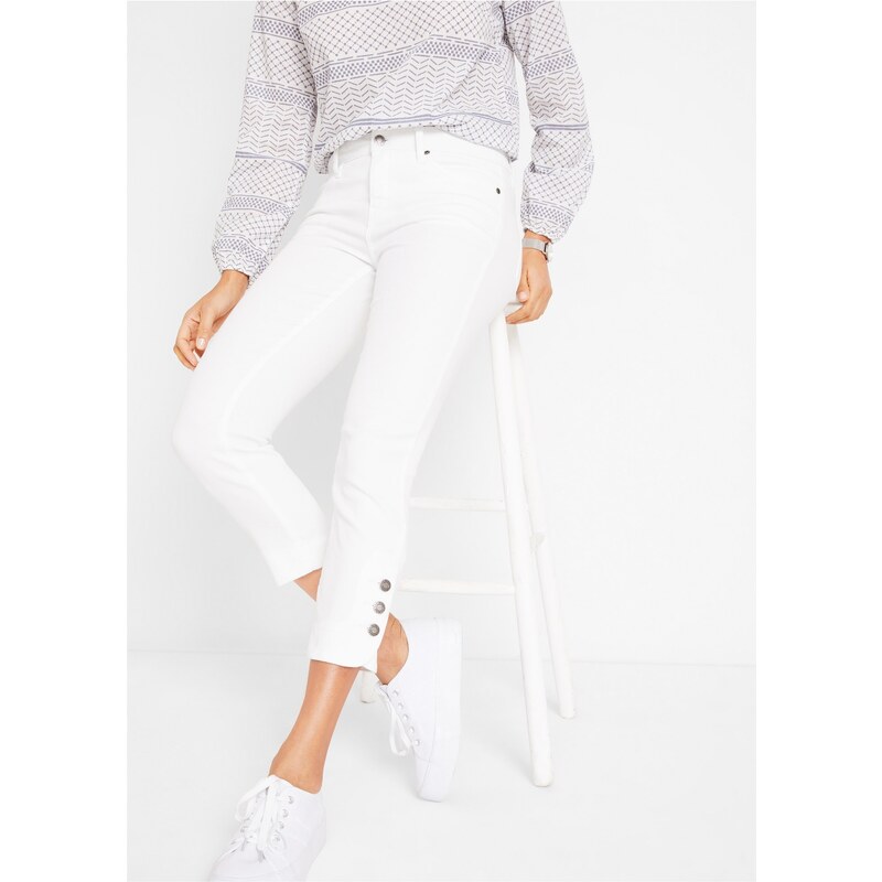 bonprix Strečové džínsy na gombičky, Slim Fit, farba biela 61142423