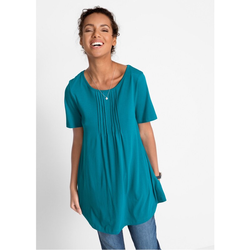 bonprix Tričko, strih do A, krátky rukáv, farba modrá 44845802