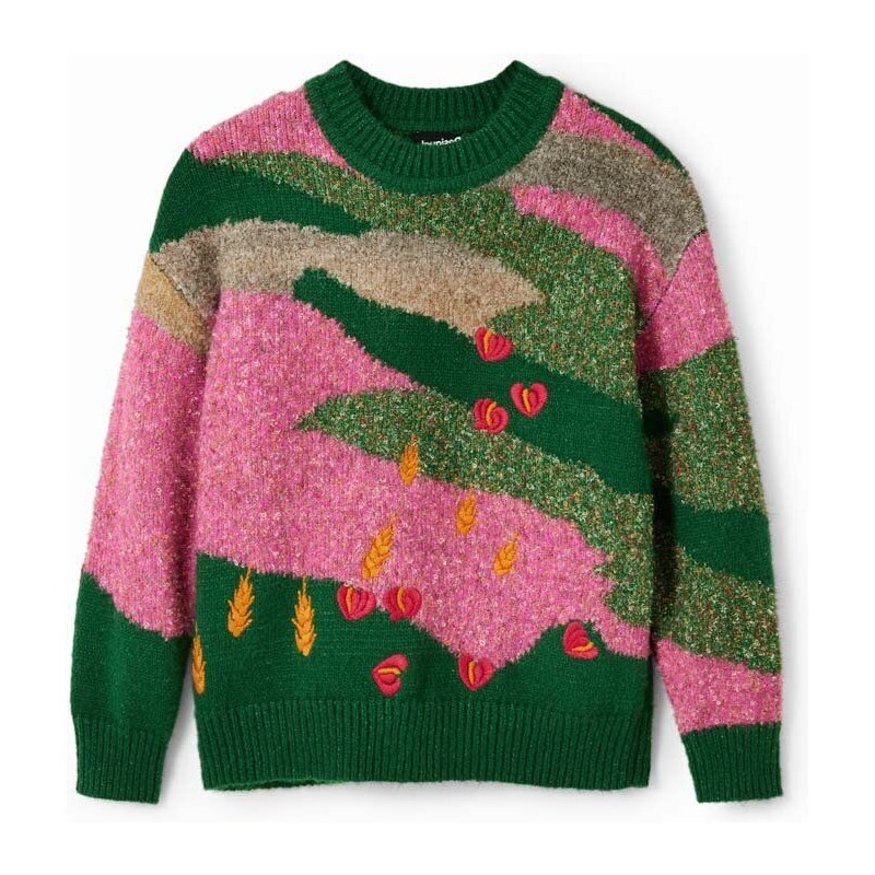Detský sveter s prímesou vlny Desigual ružová farba