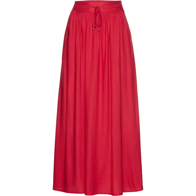 bonprix Maxi sukňa, viskózová, s konfortným pásom a šnúrkou na zaviazanie, farba červená, rozm. 42